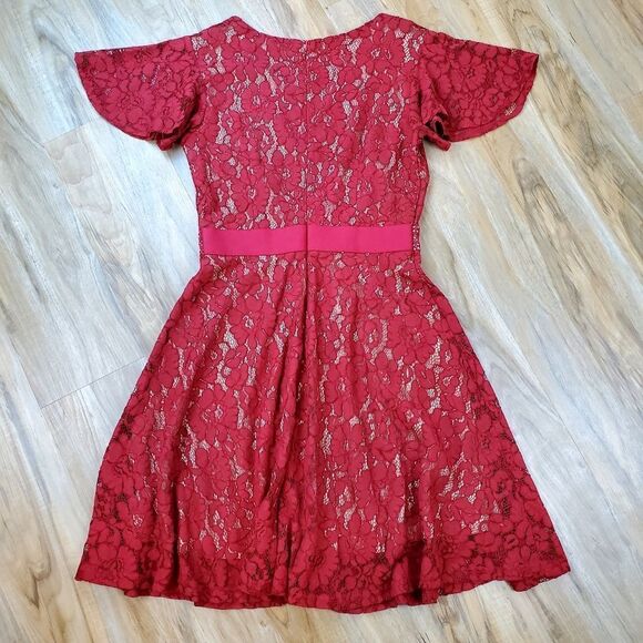🩵NWT Miss May Cranberry Lace Nude Illusion Dress Medium - Picture 4 of 12